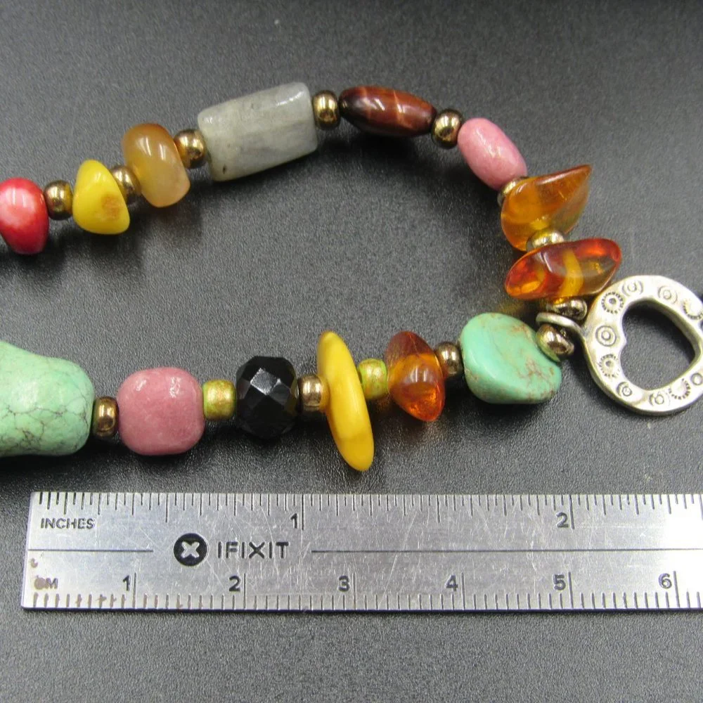18" Sterling Silver Various Stones Heart Necklace Vintage - Picture 8 of 9